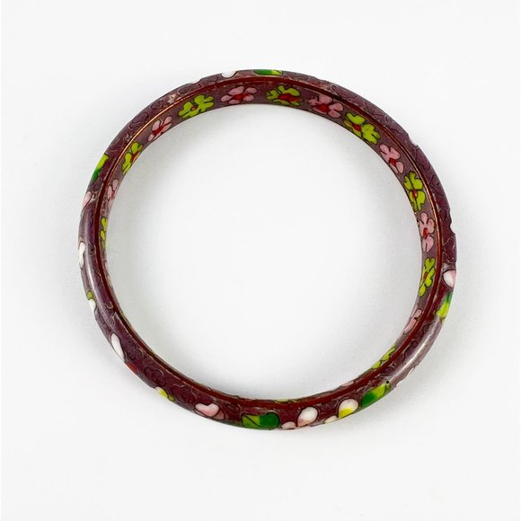 Vintage Chinese Purple Cloisonne Enamel Floral Round Bangle Bracelet - Picture 5 of 7
